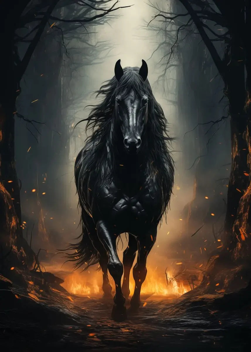 Black horse ， White Horse Canvas Painting,Posters and Prints, Wall ,,Animal Picture for Modern Living Room Home Decoration Peaceful Pleasures Health and Wellness by-2 20x30cm Unframed