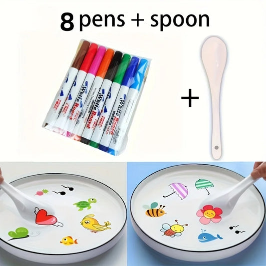 A 9-piece set featuring magical water painting pens with floating ink, mixed-color marker pens, suitable for drawing and various Peaceful Pleasures Health and Wellness Multicolor