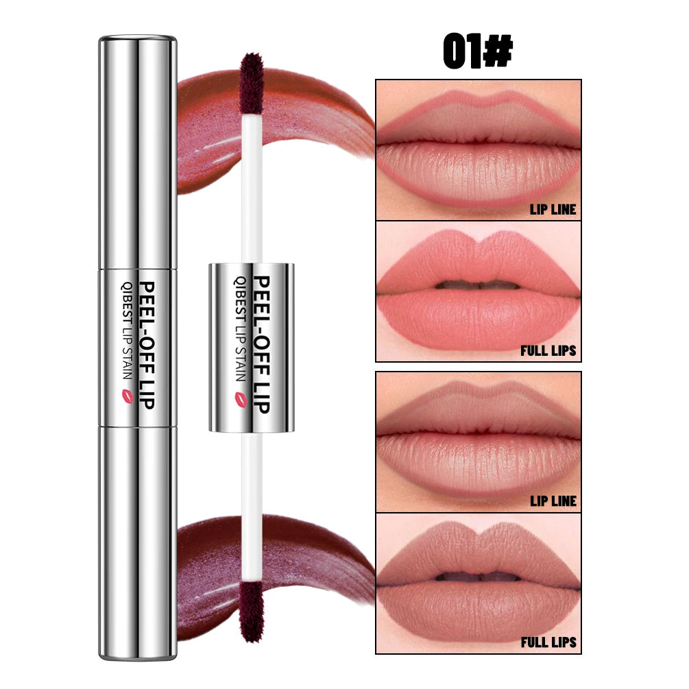 QIBEST Double Head Peel Off Lip Stain Long Lasting Waterproof Pink Lip Tint Transfer Proof Non-stick Cup Natural Lipgloss Makeup Peaceful Pleasures Health and Wellness 01
