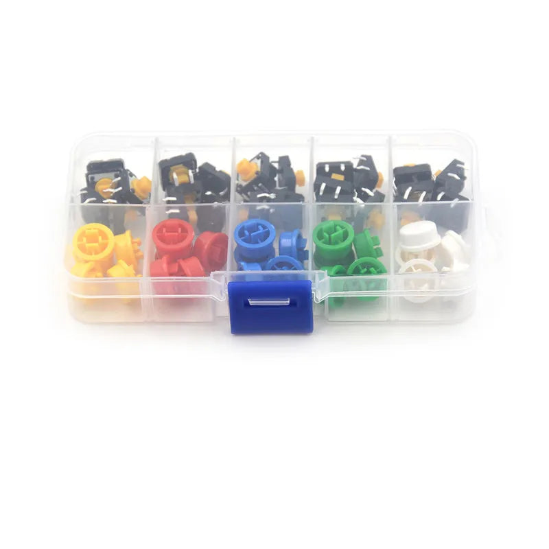 25pcs/Set Momentary Tactile Push Button Touch Micro Switch 4P PCB Caps 12x12x7.3mm Peaceful Pleasures Health and Wellness 1box