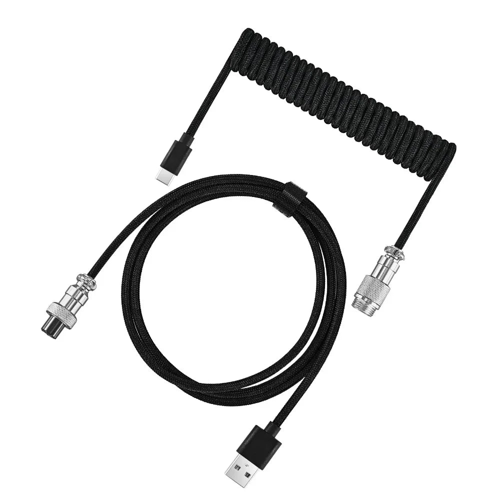 USB Port a Mechanical Keyboard Coiled Cable Max 3M Length Coiled Design Mechanical Keyboard Type C USB Cable Peaceful Pleasures Health and Wellness Black