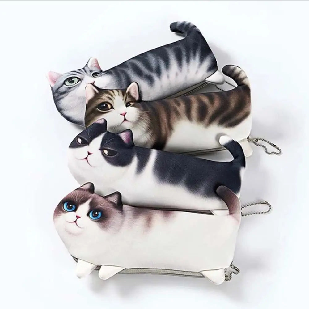 Creative Girl Student Gift Pencil Box Soft Cloth Stationery Pencil Case Simulation Cartoon Cat Storage Organizer Pen Bag Peaceful Pleasures Health and Wellness