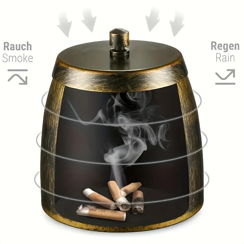 Windproof Metal Ashtray with Lid – Smokeless Indoor & Outdoor