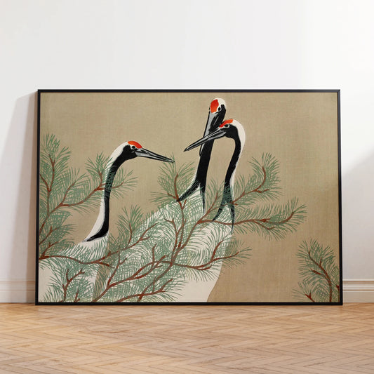 Minimalist Japanese Crane Canvas Wall Art Print | Home Decor Canvas Wall Art Peaceful Pleasures Health and Wellness G4367 21x30cm Wood Framed