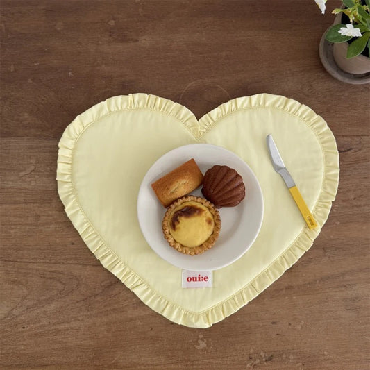 Lace Heart-shaped Checkered Coasters Cute Fabric Coasters Jewelry Heat-insulating Heat-resistant Hanging Pad Kitchen Desktop Mat Peaceful Pleasures Health and Wellness YELLOW