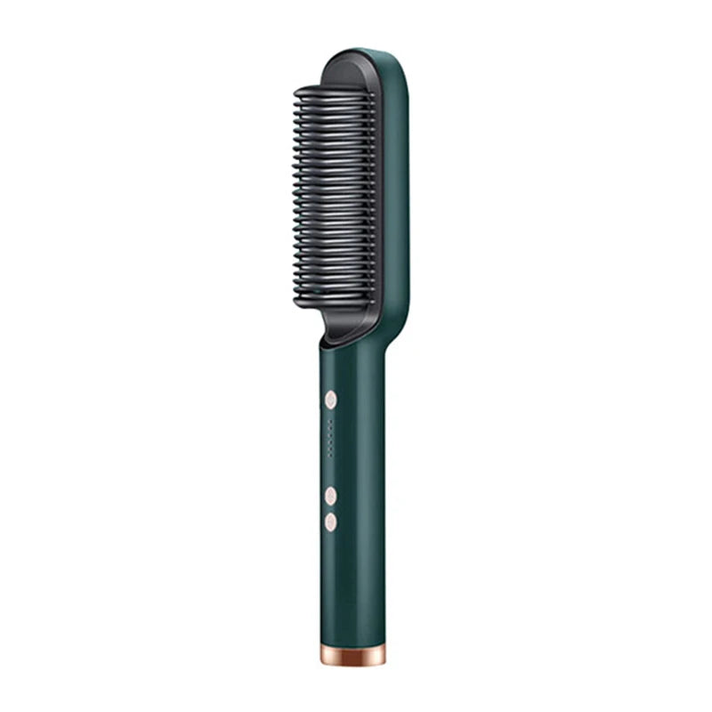 Salon-Worthy Electric Hot Comb Hair Styling Tool Negative Ion Anti-Scald 2-In-1 Straightens Curls Portable For Hair Straightener Peaceful Pleasures Health and Wellness green US