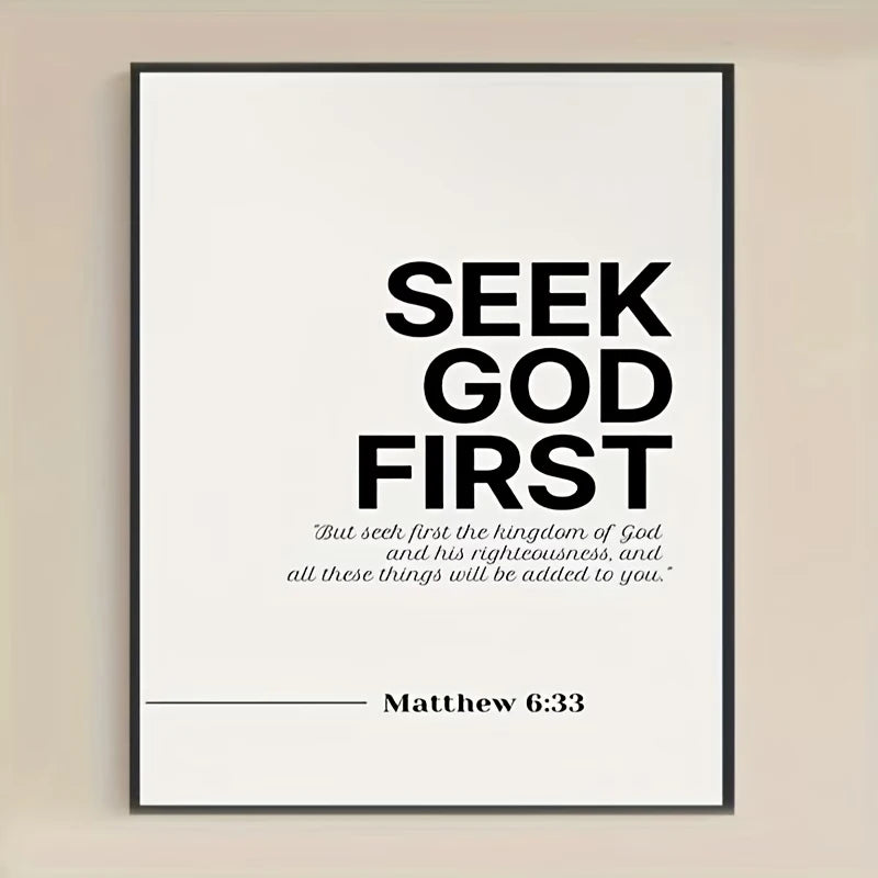 Matthew 6:33 Bible Verse Canvas Wall Art | Christian Decor
