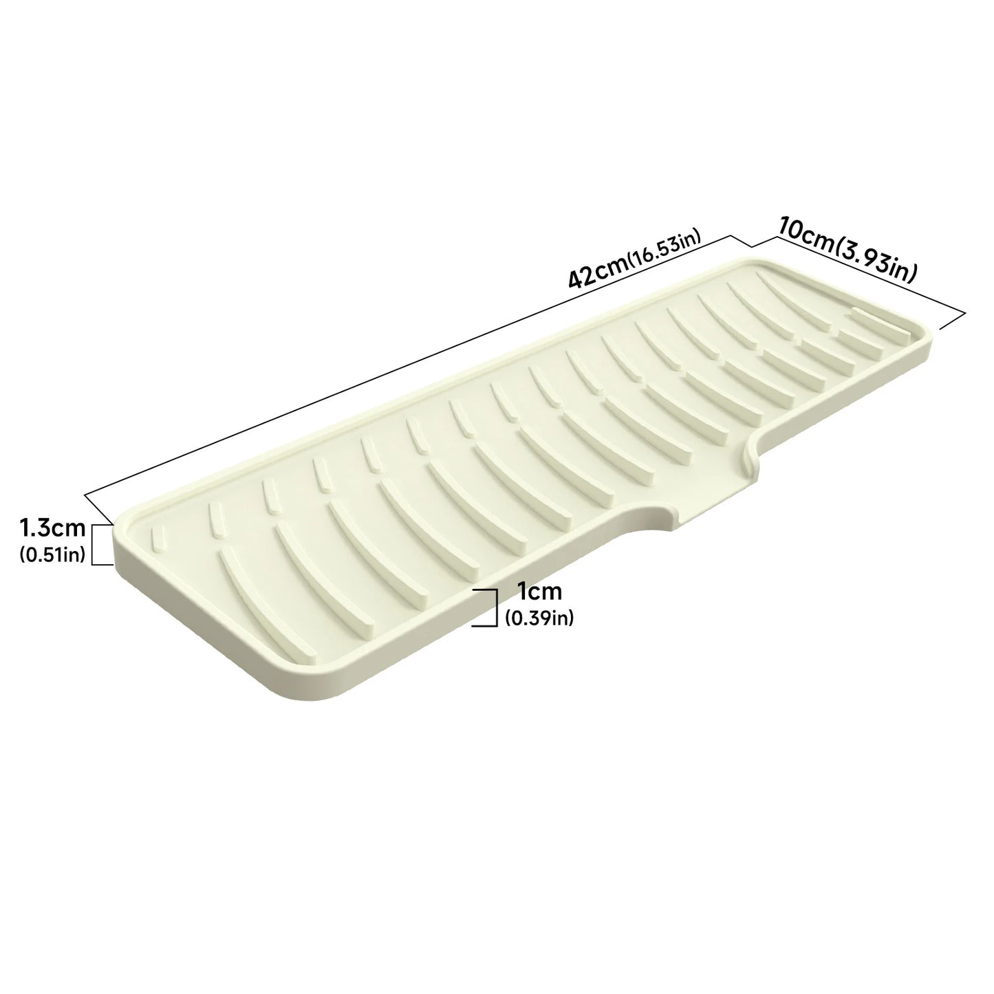 Sink Silicone Drain Mat Slope Diversion Water Pad Narrow Edge Water Control Mat Basin Splash Guard Pad Heat Resistant Drain Pad Peaceful Pleasures Health and Wellness beige -L42W10cm silicone
