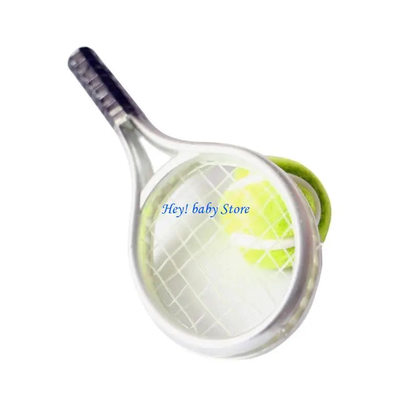 Miniature Tennis Ball & Racket Set – 1/12 Dollhouse Decor