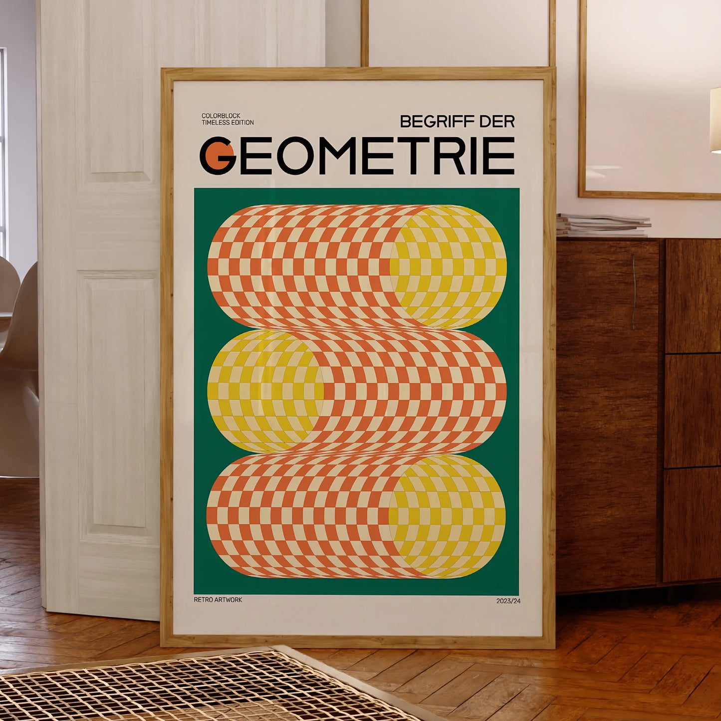 Modern Geometric Vintage Canvas Wall Art | Aluminum Frame Poster