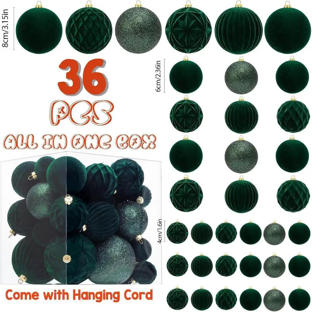 36-Piece Velvet Shatterproof Christmas Ball Ornaments Set