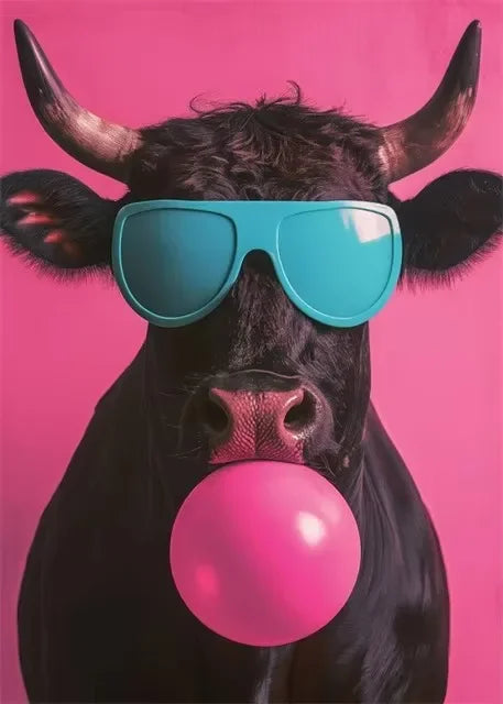 Cute Animals Pink Bubblegum Canvas Wall Art Print | Kids Decor