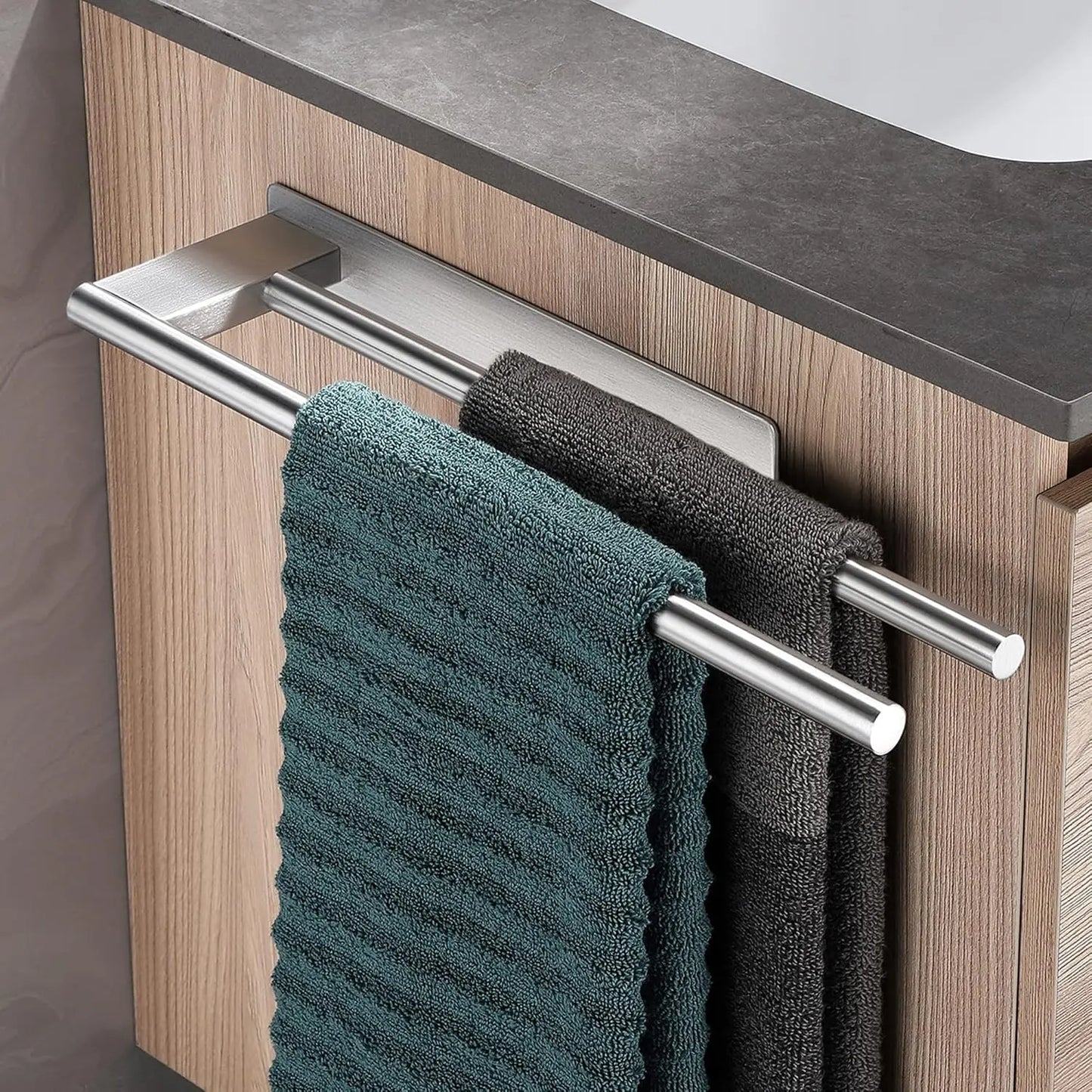 Stainless Steel Towel Bar Home Double-pole Paper Roll Rack Towel Rack Bathroom Kitchen Storage Rack Single-pole Towel Bar Set Peaceful Pleasures Health and Wellness Silver 2 Bar
