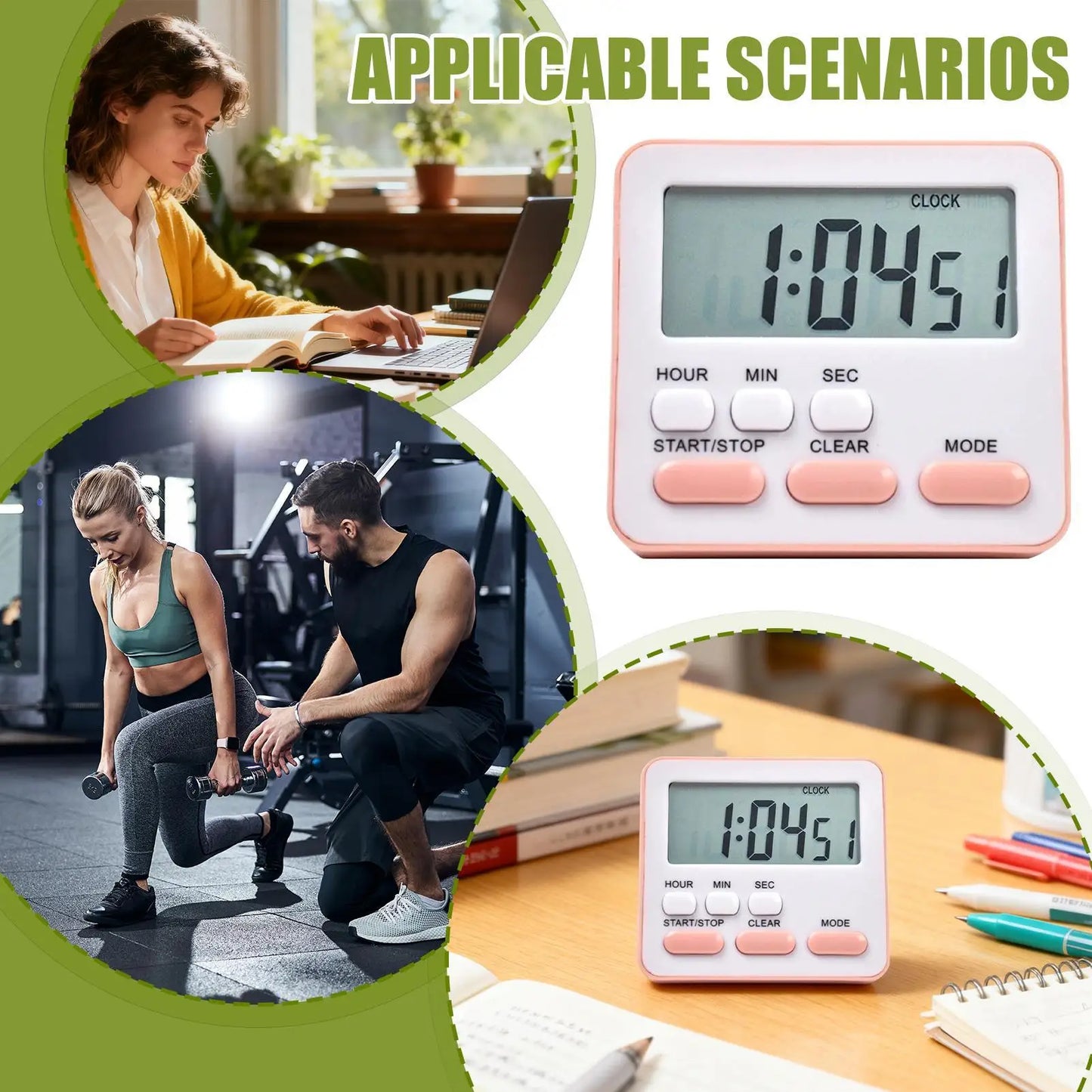 new Digital Kitchen Timer With Large Display 24-Hour Countdown Alarm For Cooking Baking, Study Workout Games & Classroom Peaceful Pleasures Health and Wellness