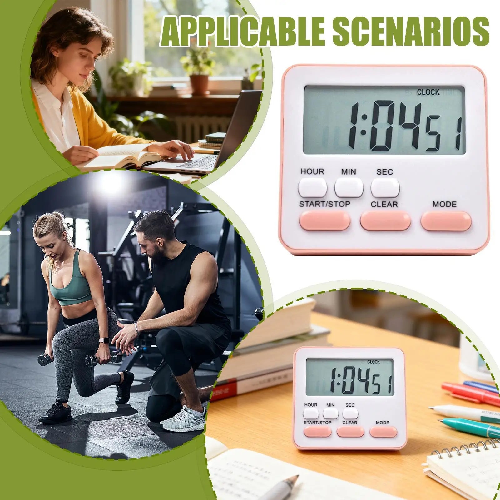 new Digital Kitchen Timer With Large Display 24-Hour Countdown Alarm For Cooking Baking, Study Workout Games & Classroom Peaceful Pleasures Health and Wellness