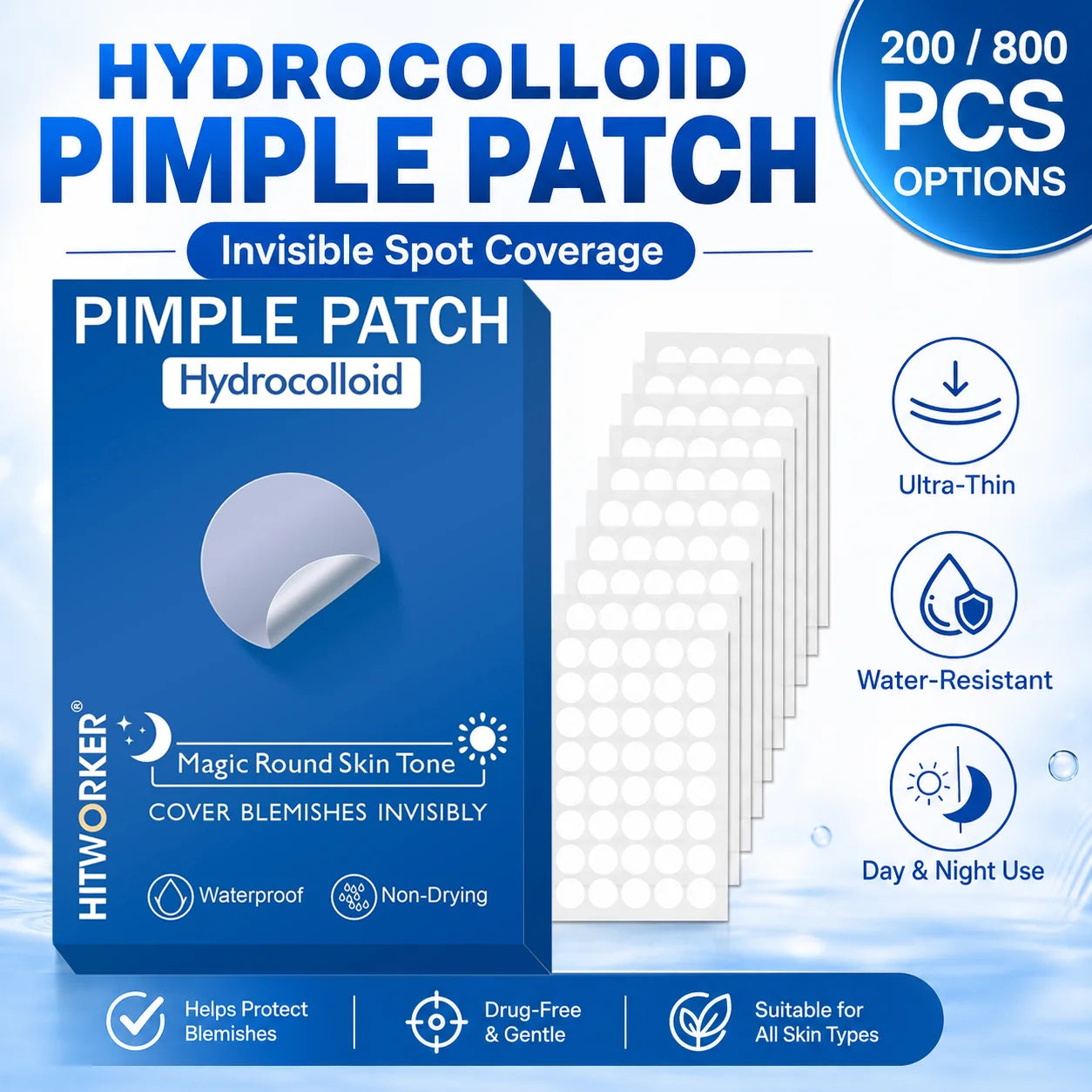 Hydrocolloid Pimple Patches – Invisible Acne Spot Stickers 200/800