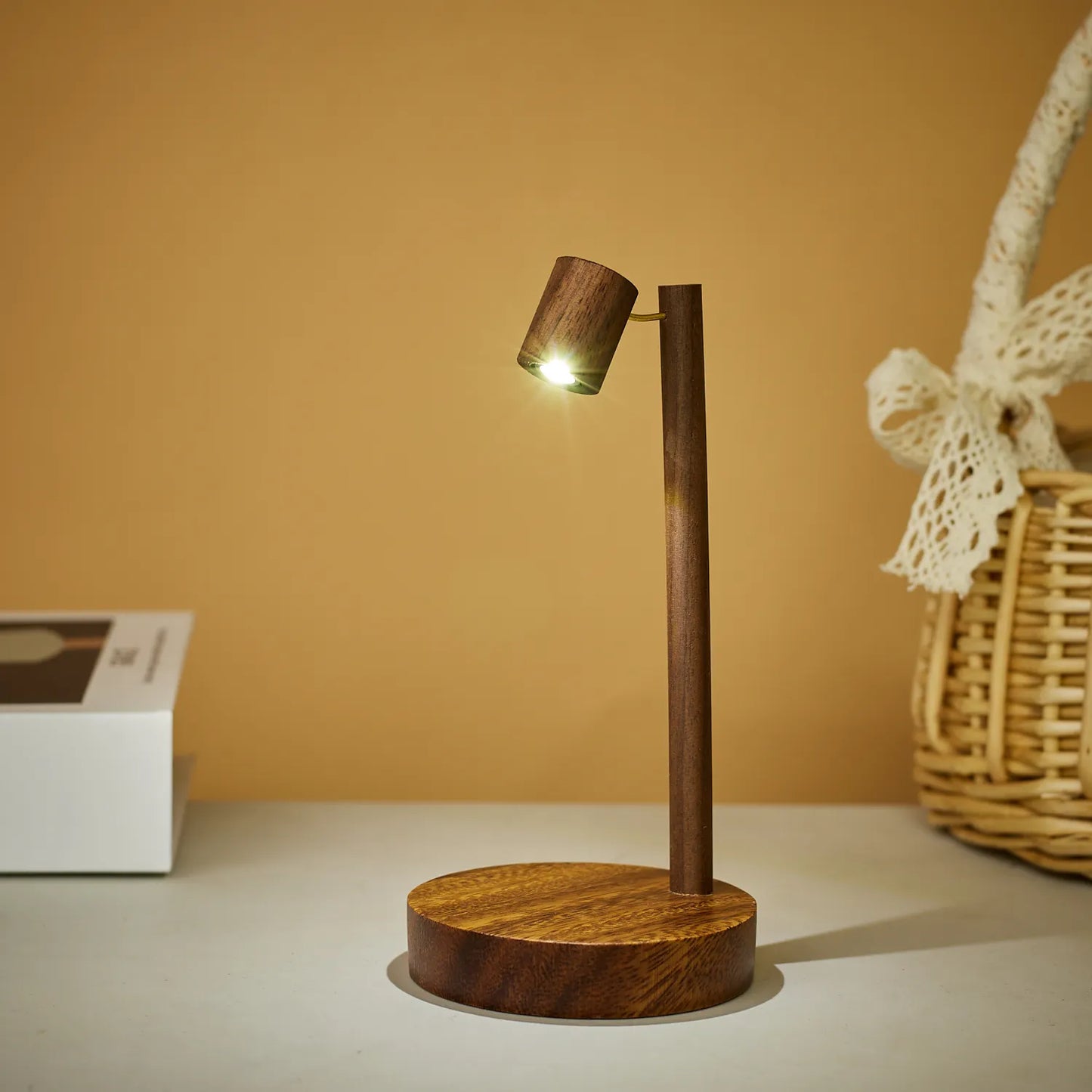 Retro Wooden LED Night Light | Rotary Switch Bedside Desk Lamp