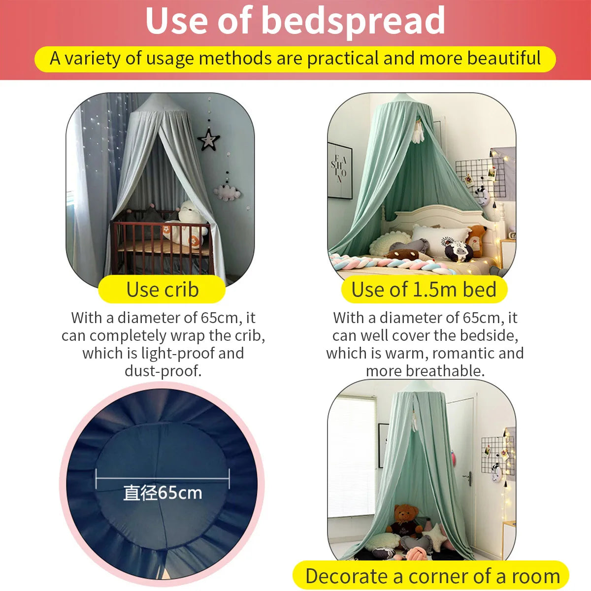 Battilo Kids Bed Canopy | Round Mosquito Net for Boys & Girls