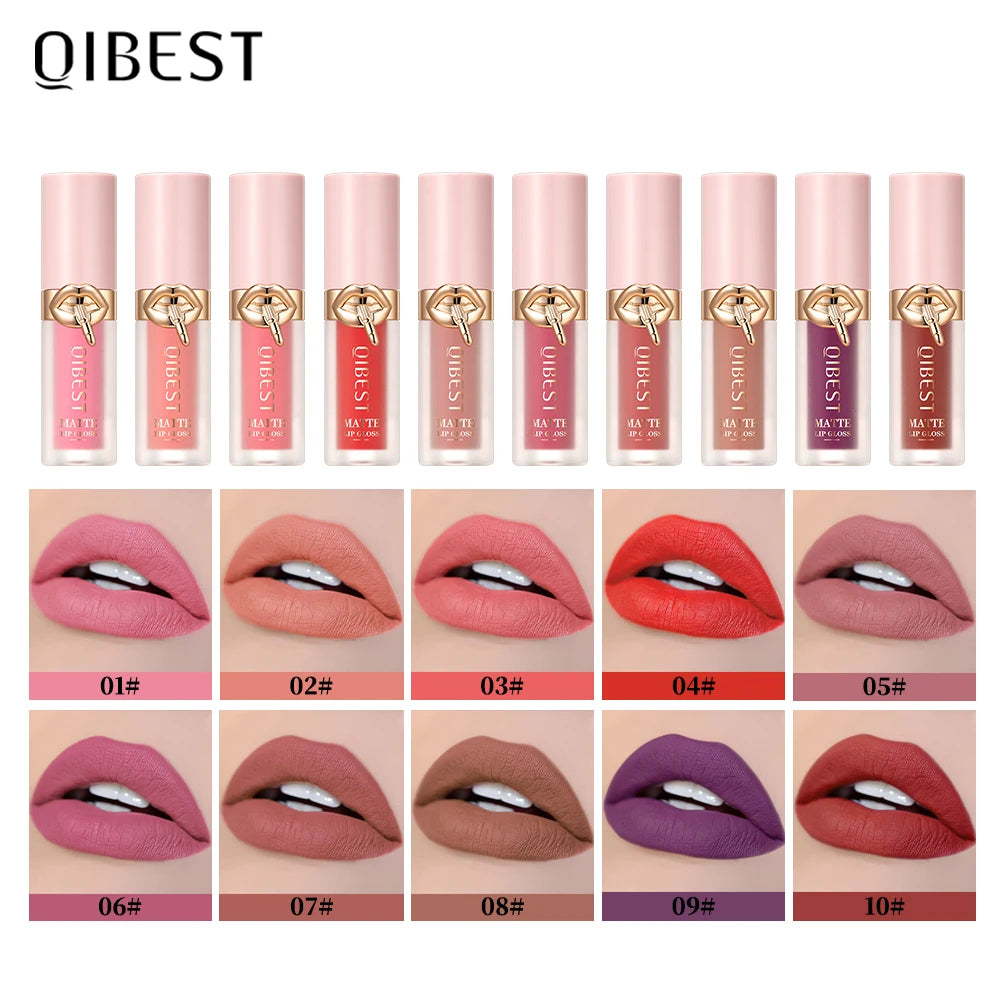 QIBEST Matte Liquid Lipstick Waterproof Silky Lip Gloss Non-Stick Cup Lipgloss Purple Red Nude Lip Tint Durable Makeup For Women Peaceful Pleasures Health and Wellness