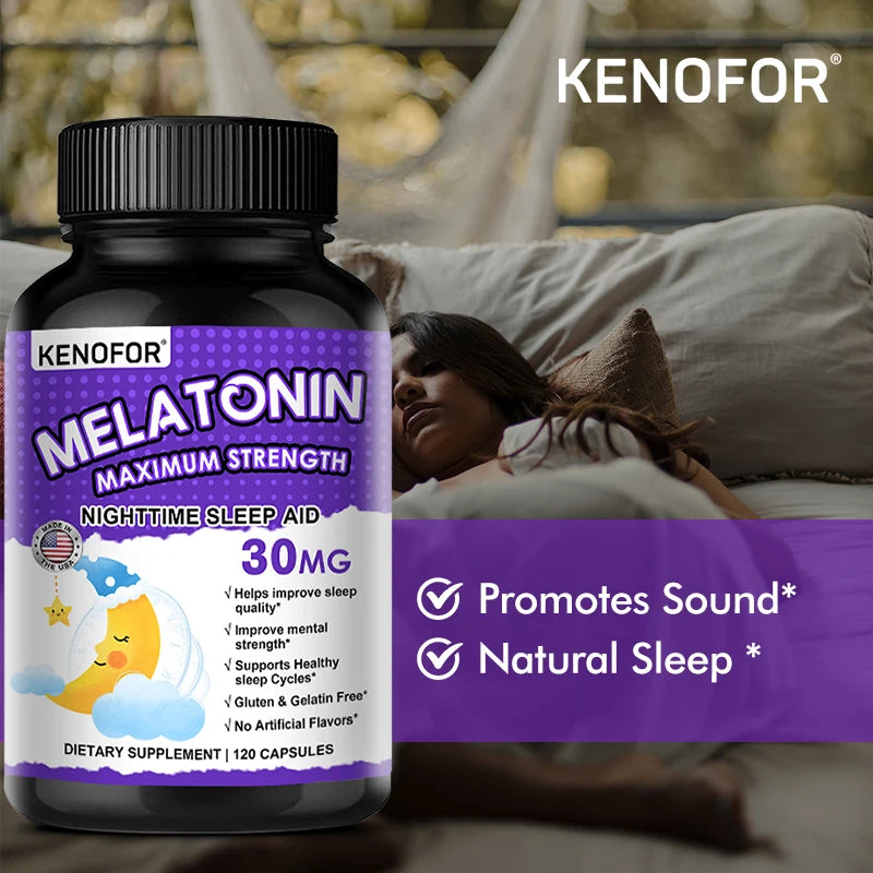 Melatonin Capsules 30mg - Promote Falling Asleep Quickly, Calm The Mind, Natural Sleep Aid Supplement Peaceful Pleasures Health and Wellness