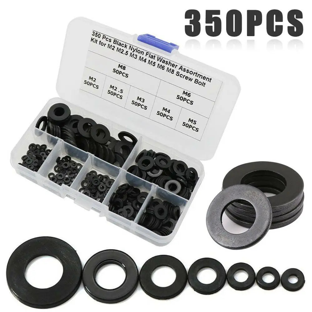 350pcs 7 Sizes Black Nylon Flat Washer Gasket Assortment Kit M2 M2.5 M3 M4 M5 M6 M8 O Ring Kit O Rings Silicone Rubber Gaskets Peaceful Pleasures Health and Wellness