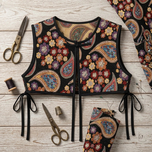 Women Sweet Style Adjustable Tie Embroidered Shirt Vest for Spring Autumn Peaceful Pleasures Health and Wellness