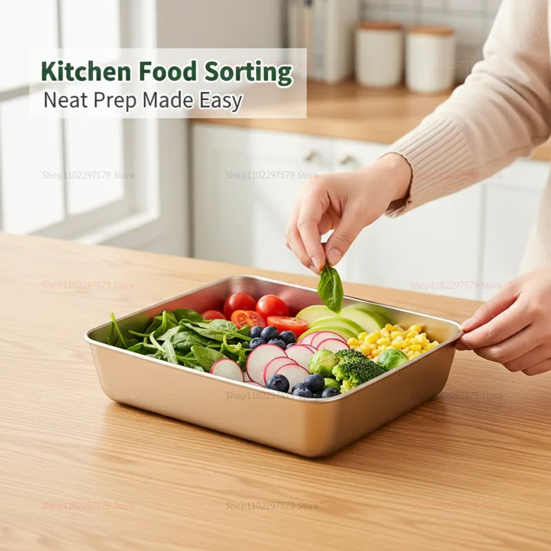 Stainless Steel Food Storage Serving Trays Rectangle Sausage Noodles Fruit Dish with Cover Home Kitchen Organizers Food Containe Peaceful Pleasures Health and Wellness