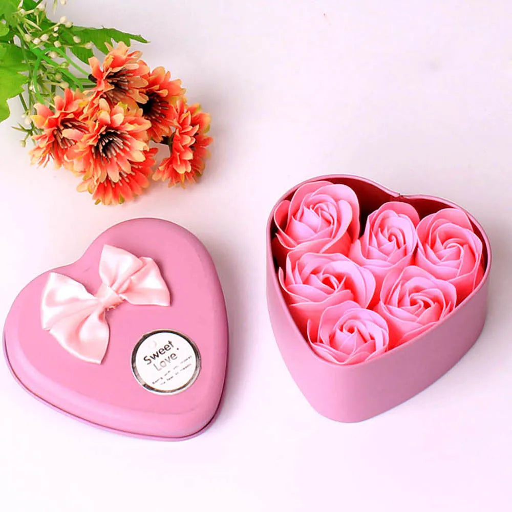 6Pcs Heart Scented Bath Body Petal Rose Flower Soap Wedding Decoration Gift Best Pink Blue Purple Red Four Color Soap Peaceful Pleasures Health and Wellness Pink