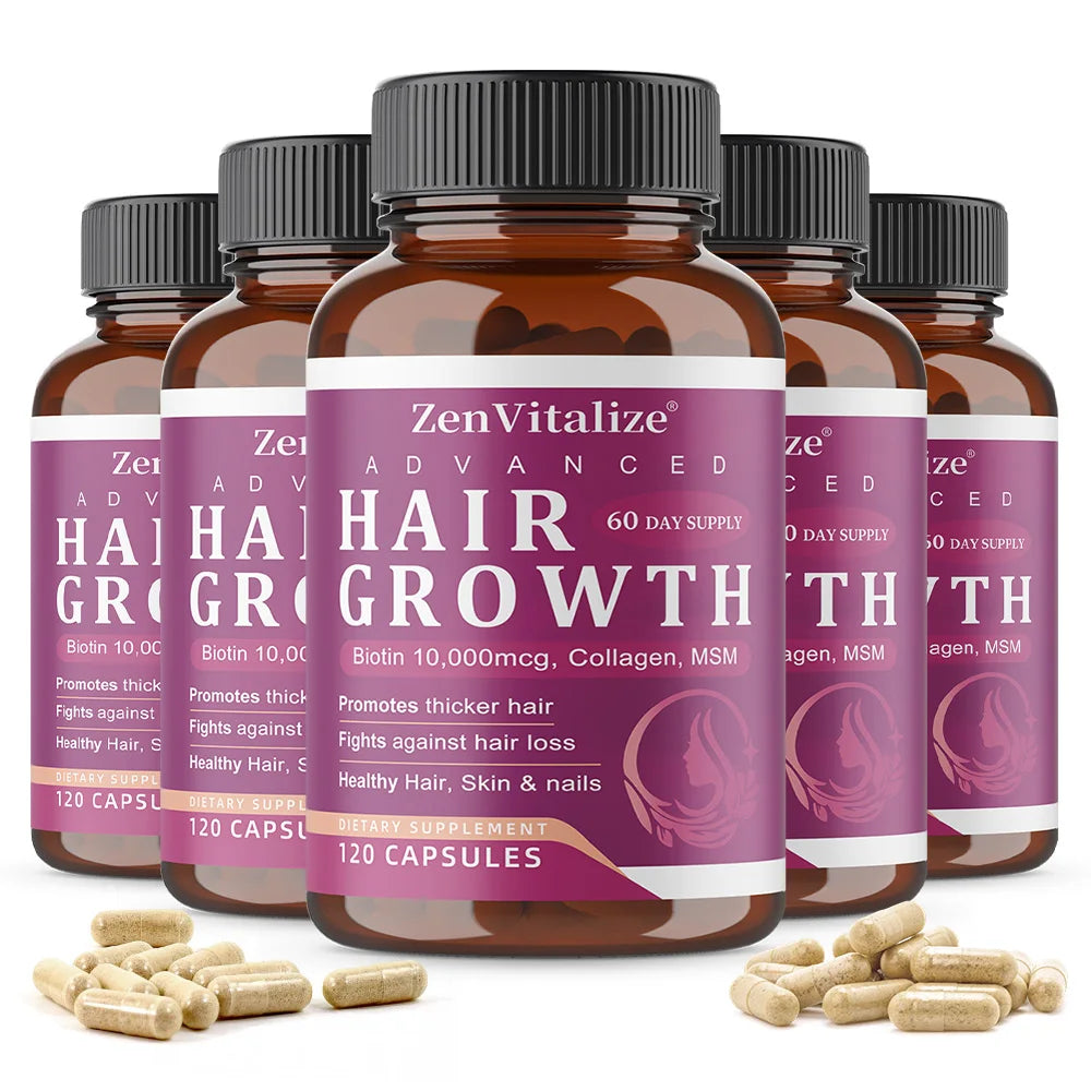 Biotin + Collagen Capsules - Promotes Hair Growth, Anti-Aging, Supports Joints & Bones, Stronger Nails, Beauty Health Peaceful Pleasures Health and Wellness 120 count-5bottle