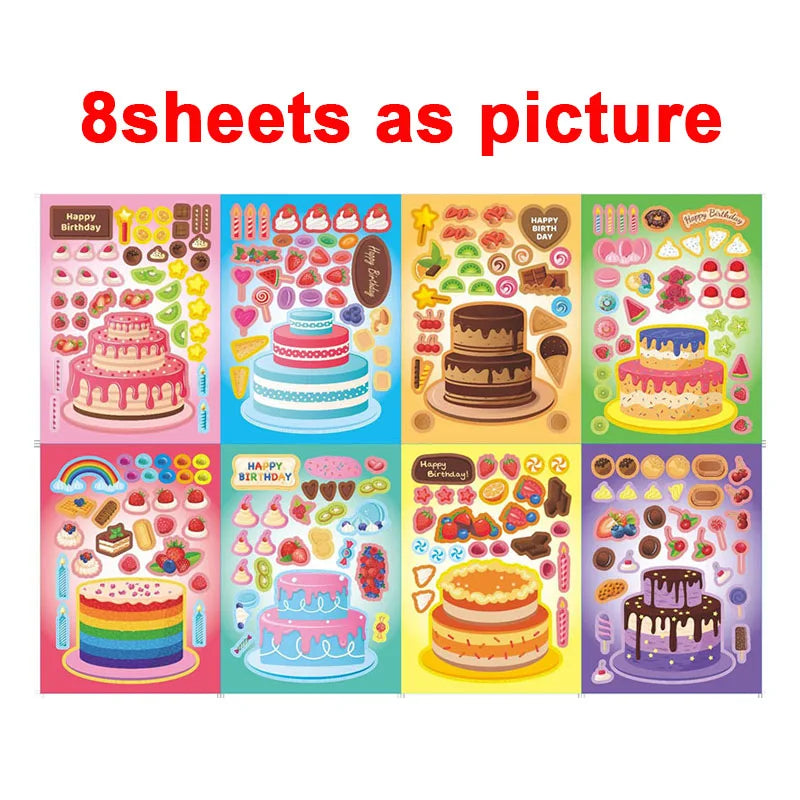 Puzzle Assemble Birthday Cake Stickers Sheets Kids Children Party