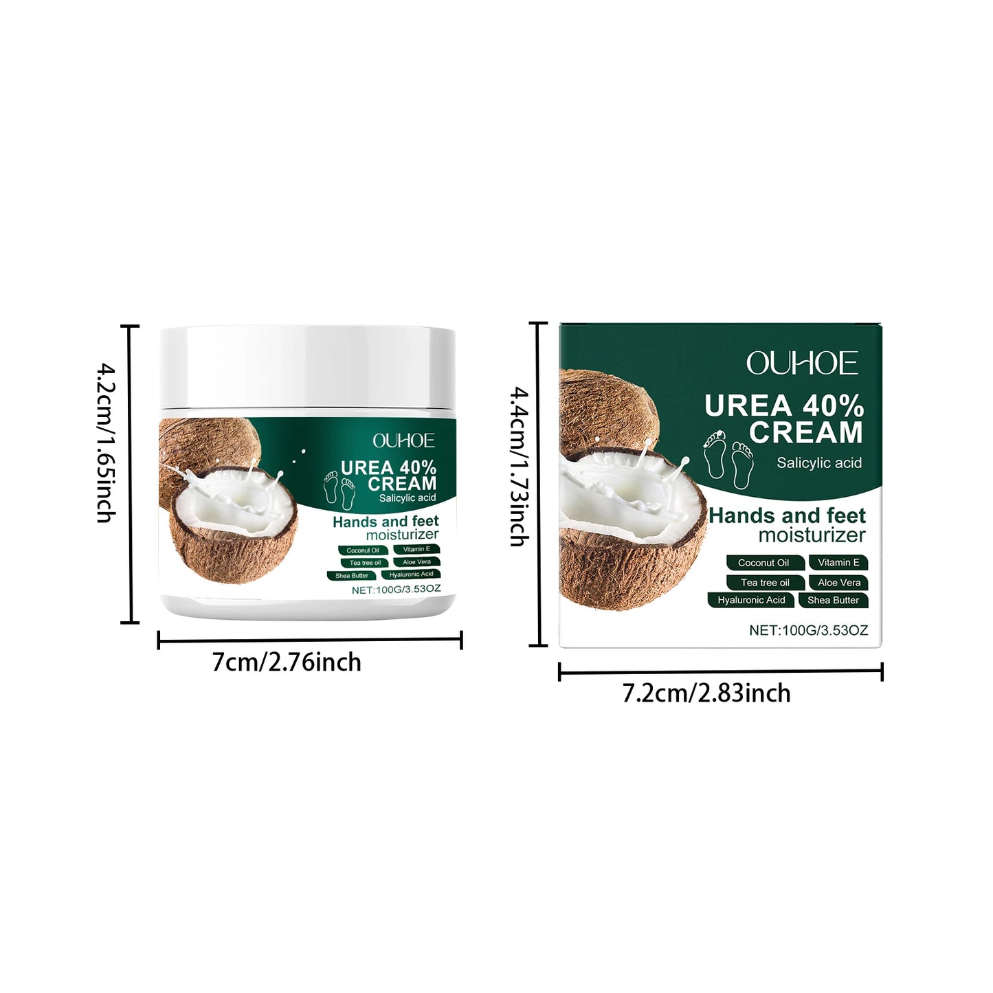 Urea 40% Cream Salicylic Acid Hand Foot Cream for Cracked Heels & Dry Skin Moisturizing Hydrating Callus Remover Smooth Skin Peaceful Pleasures Health and Wellness 100g Boxed