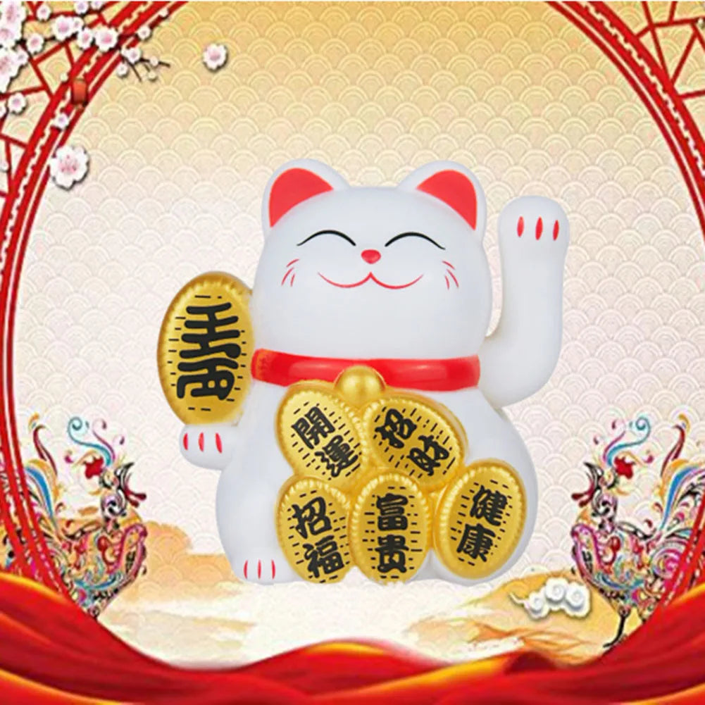 Lucky Cat Ornament Solar Car Waving Bonsai Decoration Home Feng Shui