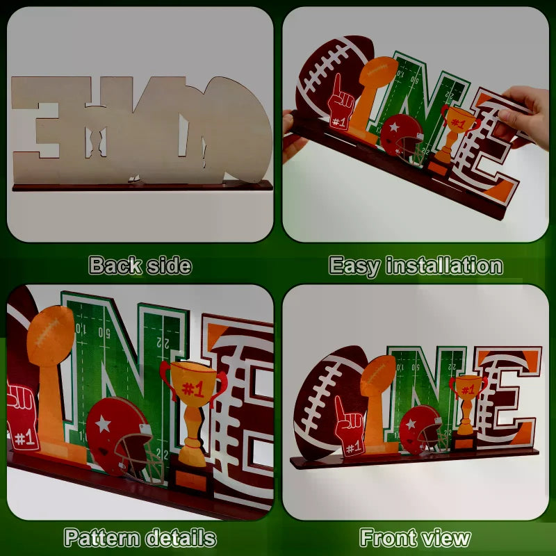 1st Birthday Sports Wooden "ONE" Sign – Football Party Decor
