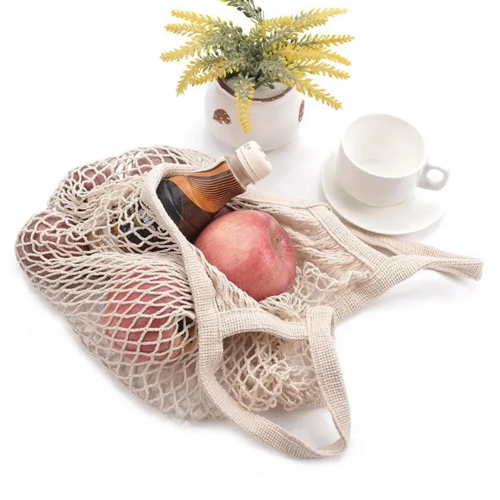 Portable Shopping Mesh Bags For Net Bag Fruit Vegetable Washable Storage Eco-Friendly Handbag Cotton Foldable Bag For Shopping Peaceful Pleasures Health and Wellness