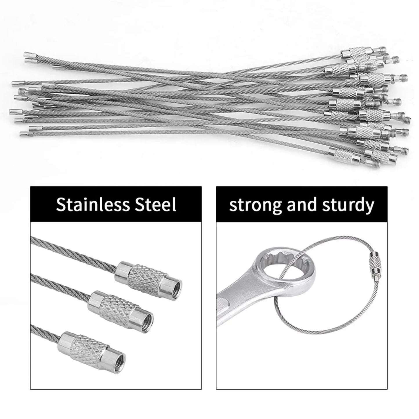 Bag Stainless Steel Wire Keychains Cable Rope Key Ring Screw Locking