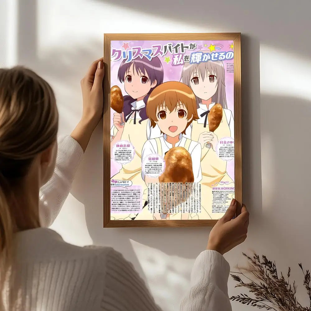 Anime W-Working!! Poster HD Self Adhesive Waterproof Wall Art Ideal for Home Office Dorm Bedroom Great Gift Peaceful Pleasures Health and Wellness White7 50X70cmNoframe