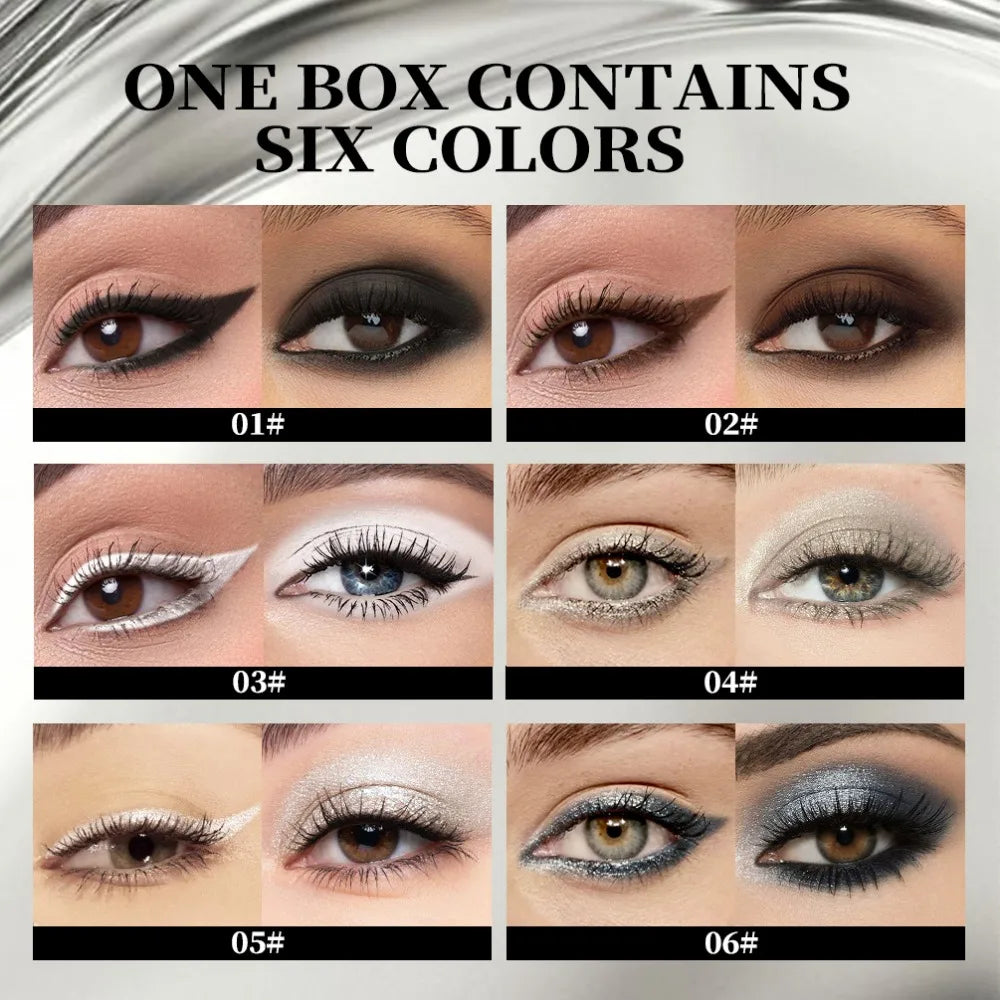 6-Color Glitter Eyeliner Pen Set | Waterproof Matte Shimmer