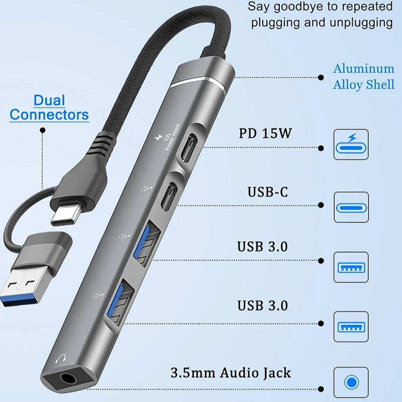 USB+Type-C To 3.5mm Audio Adapter OTG USB hub to Laptop Universal Computer Docking Station Splitter, for pc multiport Adapter Peaceful Pleasures Health and Wellness