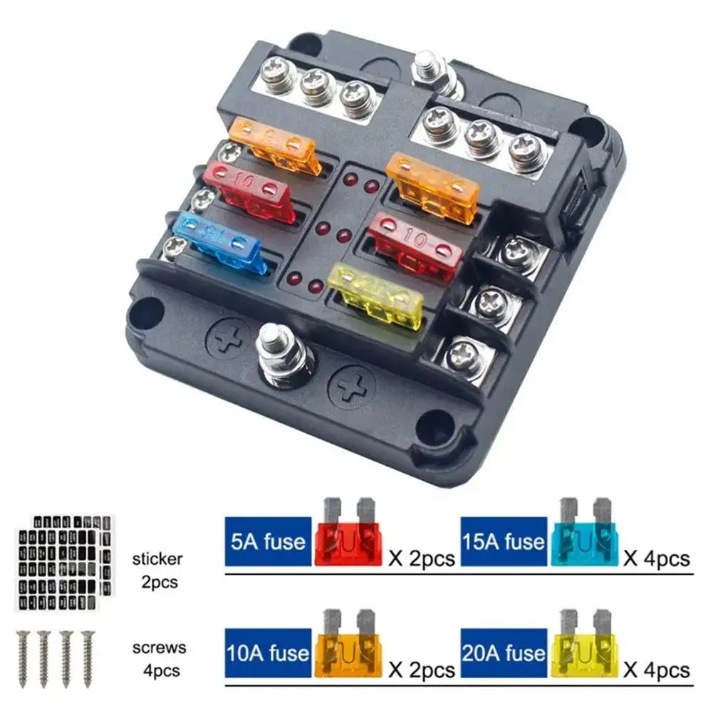 6/12-Way Fuse Box LED Indicator 12V-32V Car Boat Power Panel