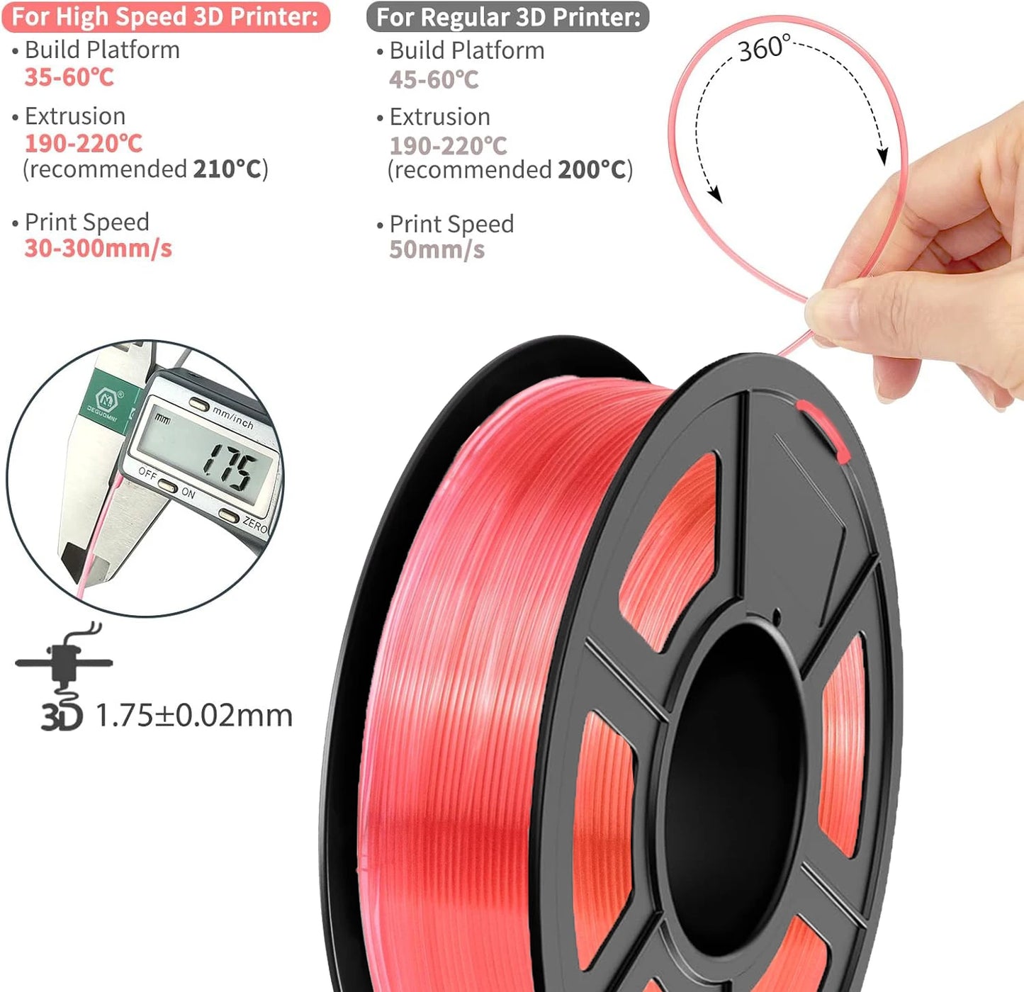 DINGSUN 3D PLA Gradient Multicolor Filament 1.75mm ±0.02mm