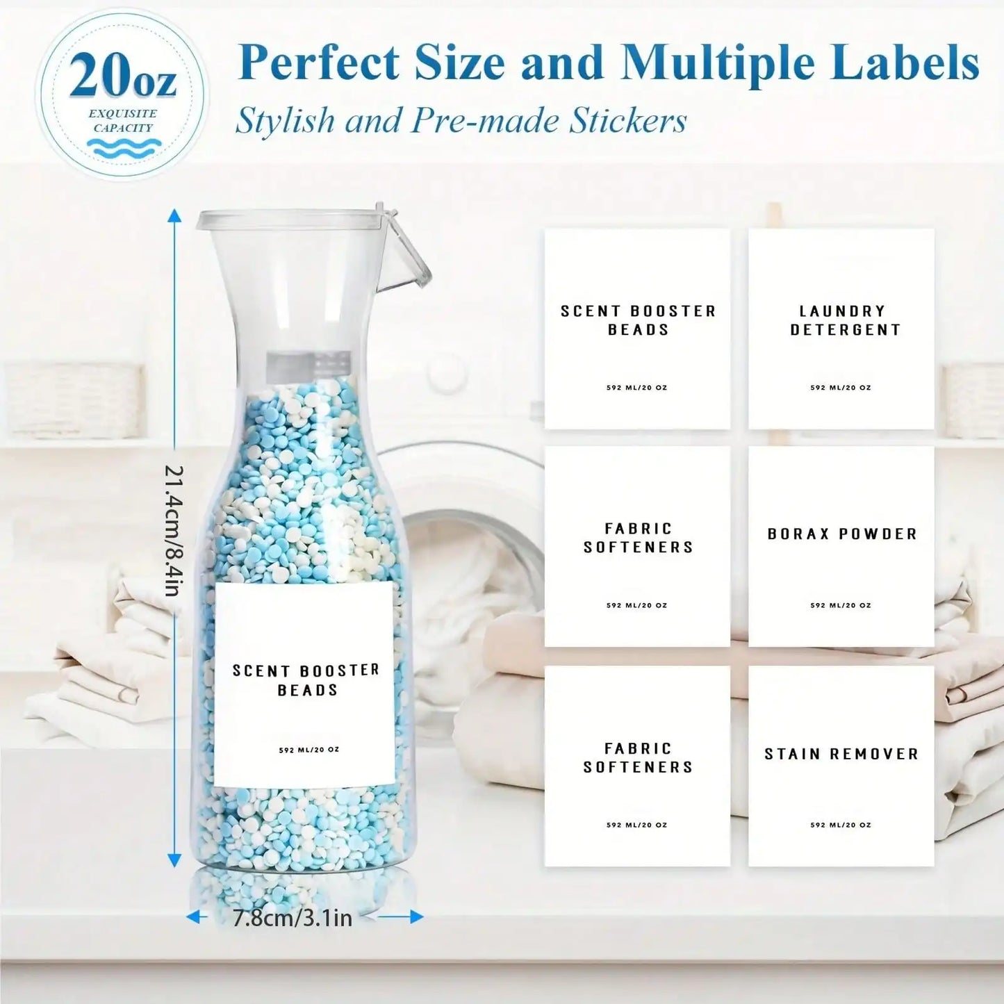 2 Pack Clear Laundry Detergent Dispenser Bottle 20oz with Label for Laundry Detergent Soap Fabric Softener Bleach Laundry Room Peaceful Pleasures Health and Wellness