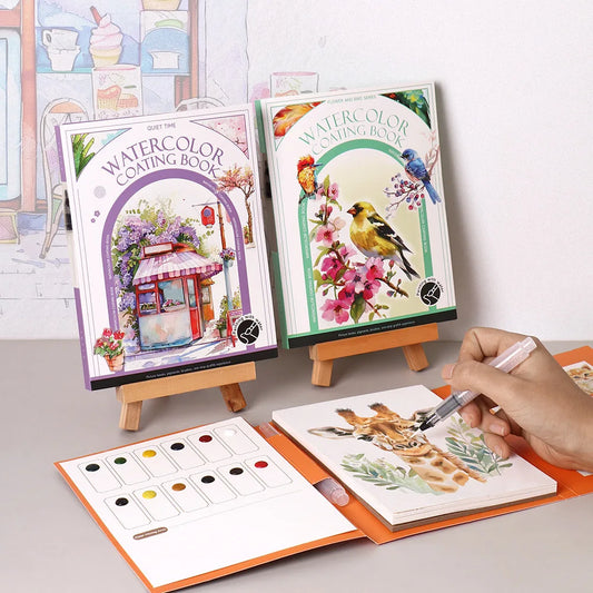 Travel Watercolor Painting Tri-fold Book Built-in 12 Colors Stress Peaceful Pleasures Health and Wellness