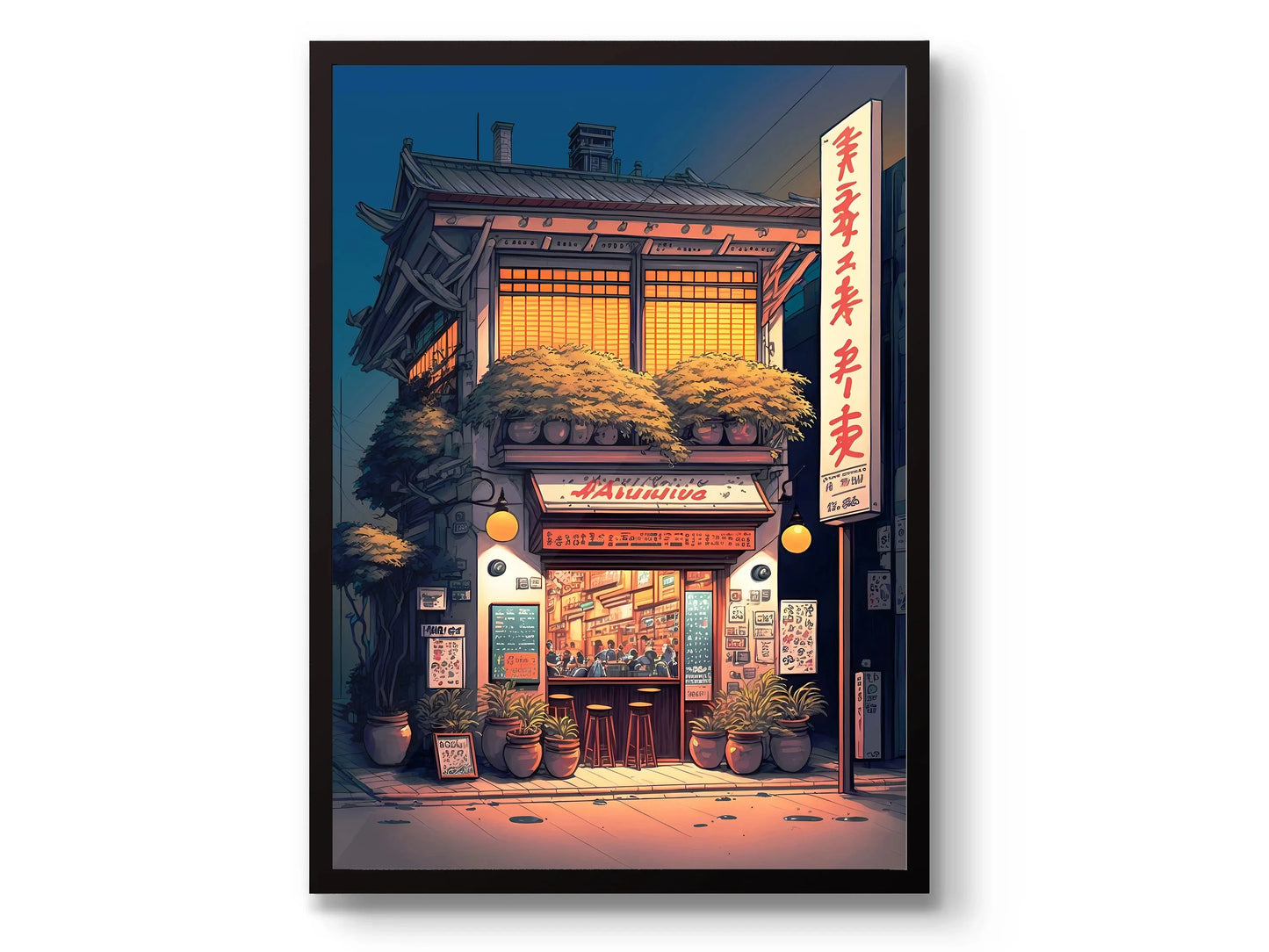 Anime Ramen Shop Gourmet Illustration Canvas Print City Street Scene Wall Poster for Modern Living Room Kitchen Home Decor Gifts Peaceful Pleasures Health and Wellness
