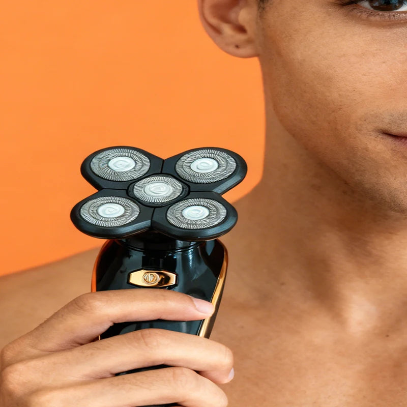 Baldhead 5-head rotating electric shaving kit IPX6 water-resistant portable men's facial hair trimmer USB charging Peaceful Pleasures Health and Wellness