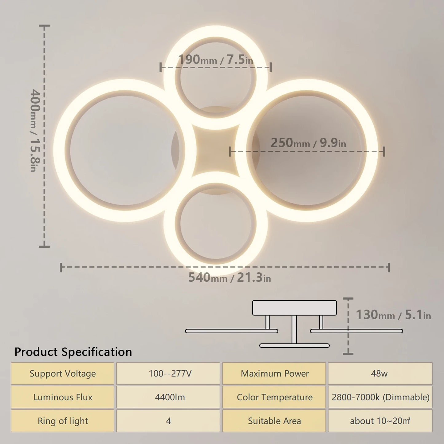 Modern LED Ring Chandelier 4-9 Rings | Remote Dimming Light