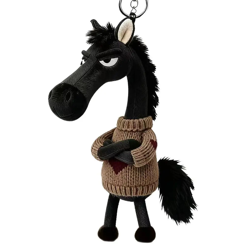 Cool Black Horse Plush Toy Wearing Sweater 2026 Mascot Key Chain