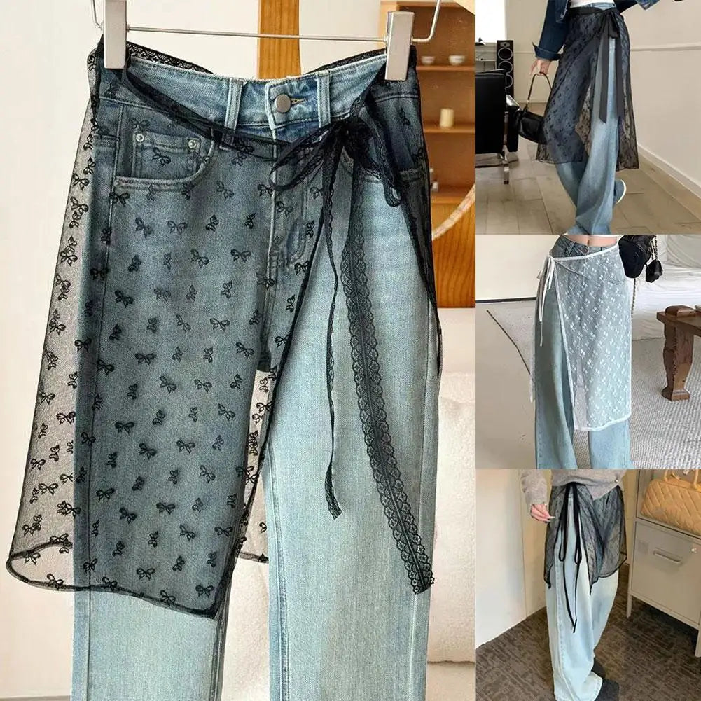 Blogger Lace Layered Gauze Skirt With Tie Up Spicy Girl Stacked Skirt INS Streetwear Apron Wrap Skirt Lace Up Matching Pants Peaceful Pleasures Health and Wellness