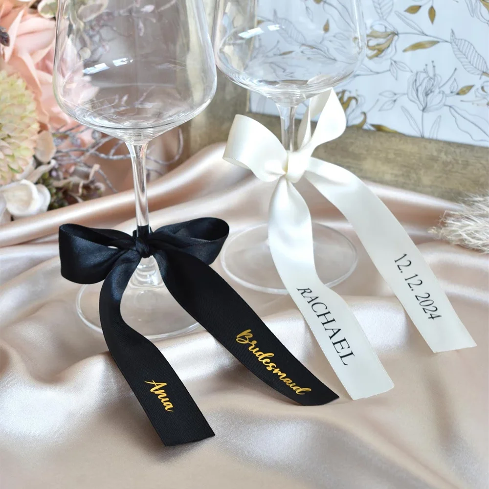 5-Pack Personalized Wine Glass Ribbons | Wedding Name Tags Wedding Place Cards Peaceful Pleasures Health and Wellness
