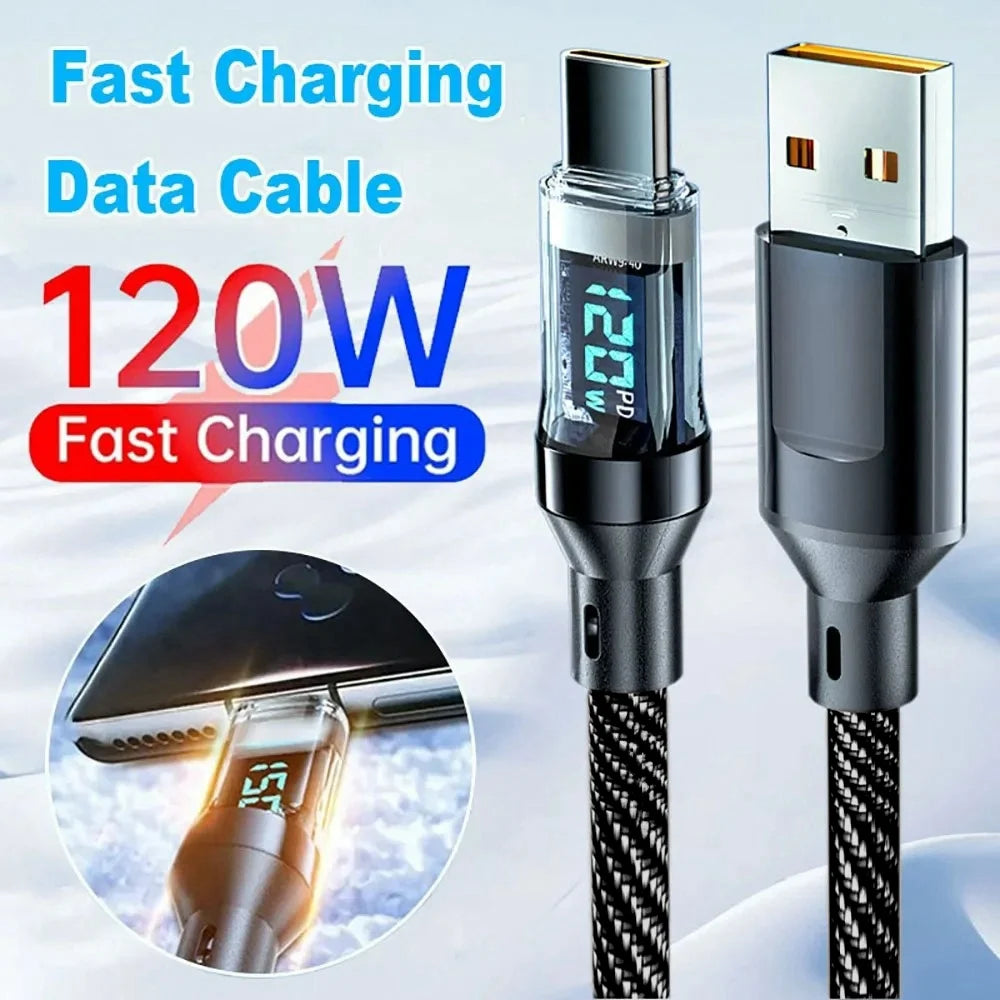 120W USB-C Cable LED Display | 6A Super Fast Charging 1m–2m