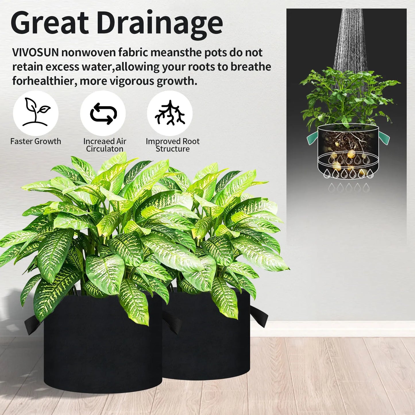 Felt Fabric Grow Bags 5–20 Pack | 5 to 15 Gallon Plant Pots